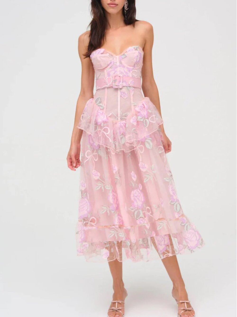 For Love & Lemons Emmeline Embroidery Midi Dress - Pink